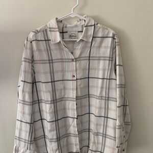 JACHS Girlfriend New York White and Gray Plaid Button Down Flannel Shirt Size XL